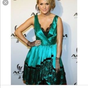 Carrie Underwood dress-Never wore! Anthropologie silk in emerald and lace